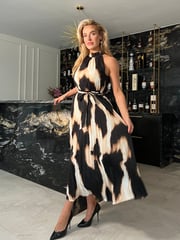 Girl In Mind Black Carla Pleated Midi Dress - Image 1 of 4
