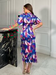 Girl In Mind Blue Vanessa Frill Detail Wrap Midi Dress - Image 3 of 4