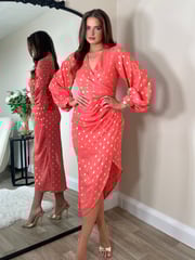 Girl In Mind Pink Elsa Long Sleeve Wrap Asymmetric Dress - Image 1 of 4
