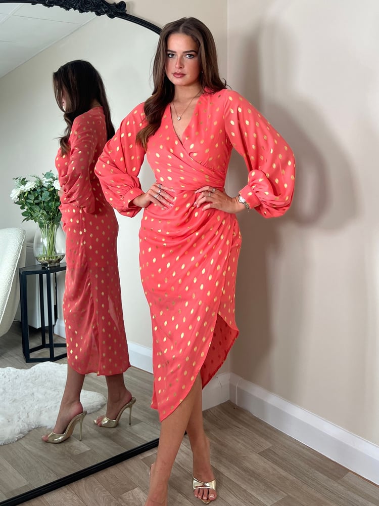 Girl In Mind Pink Elsa Long Sleeve Wrap Asymmetric Dress - Image 1 of 4