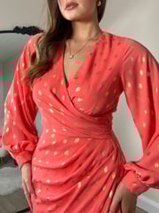 Girl In Mind Pink Elsa Long Sleeve Wrap Asymmetric Dress - Image 3 of 4
