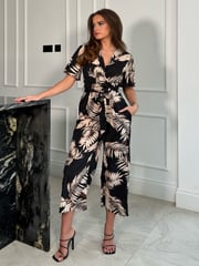 Girl In Mind Black Trixie Angel Sleeve Culotte Jumpsuit - Image 1 of 4