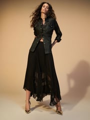 Black Sheer Mesh Chiffon Midi Skirt - Image 1 of 7