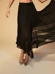 Black Sheer Mesh Chiffon Midi Skirt - Image 4 of 7