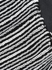 Striped Silver Sequin Long Sleeve Asymmetric Party Top - Image 6 of 6