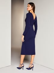 Lipsy Indigo Blue Long Sleeve Cut Out Ruched Bodycon Dress - Image 2 of 4