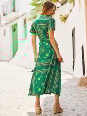 Sosandar Green Ruffle Sleeve Midaxi Wrap Dress - Image 2 of 5