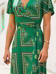 Sosandar Green Ruffle Sleeve Midaxi Wrap Dress - Image 5 of 5