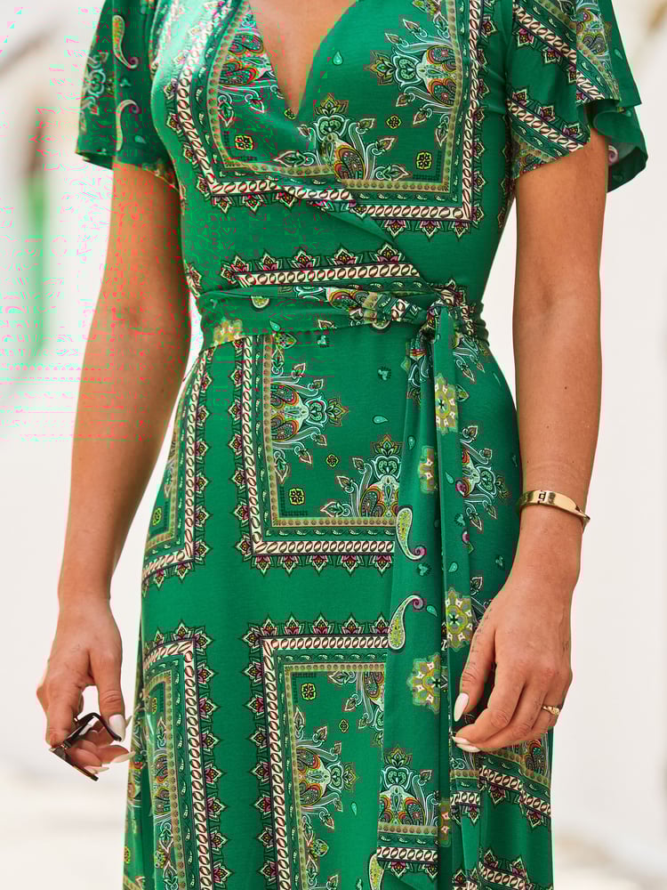 Sosandar Green Ruffle Sleeve Midaxi Wrap Dress - Image 5 of 5