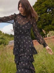 Laura Ashley Black Chiffon Tiered Maxi Dress - Image 3 of 14