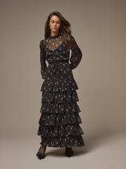 Laura Ashley Black Chiffon Tiered Maxi Dress - Image 7 of 14