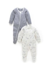Purebaby Light Blue 100% Cotton Zip Baby Sleepsuits 2 Pack - Image 1 of 8
