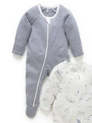 Purebaby Light Blue 100% Cotton Zip Baby Sleepsuits 2 Pack - Image 2 of 8