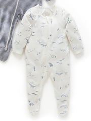 Purebaby Light Blue 100% Cotton Zip Baby Sleepsuits 2 Pack - Image 3 of 8
