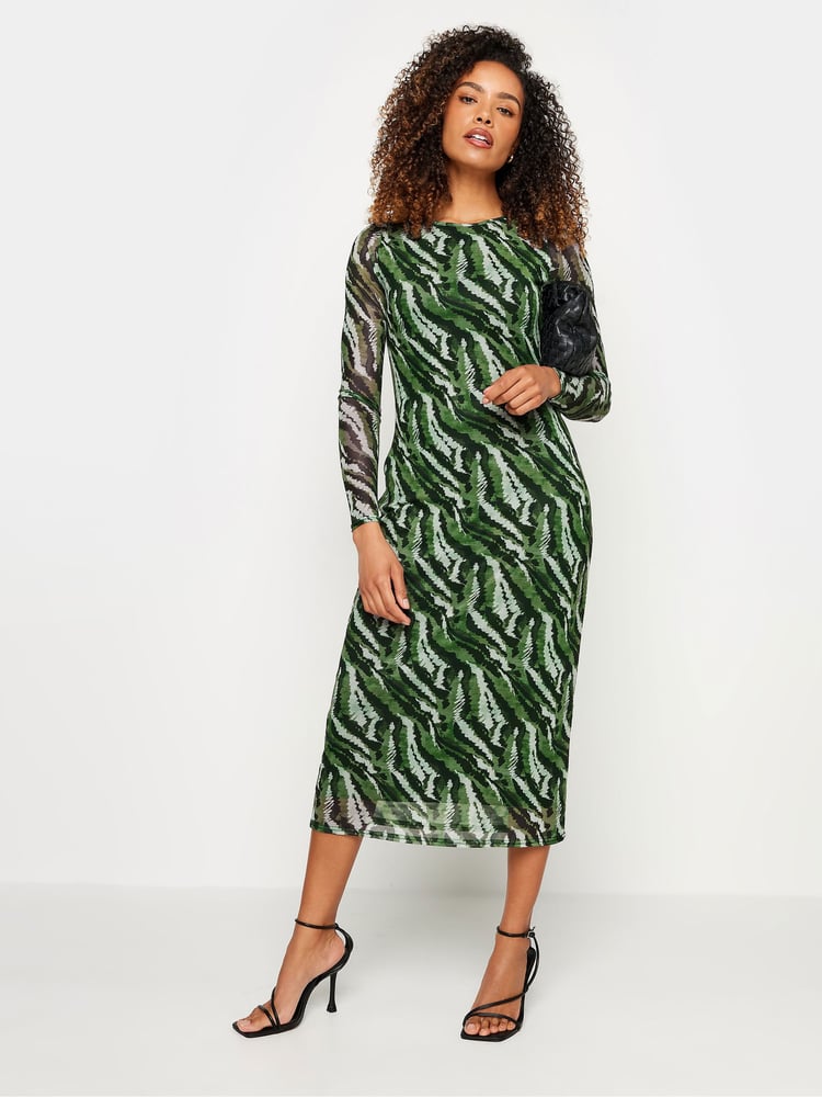 M&Co Green Long Sleeve Mesh Dress - Image 2 of 4