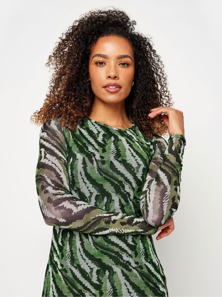 M&Co Green Long Sleeve Mesh Dress - Image 4 of 4