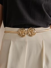 Gold Corsage Flower Skinny Stretch Belt - Image 1 of 5