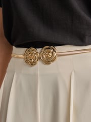 Gold Corsage Flower Skinny Stretch Belt - Image 3 of 5