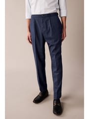 Navy Blue Textured Side Adjuster Trousers - Image 1 of 9