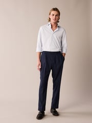 Navy Blue Textured Side Adjuster Trousers - Image 2 of 9