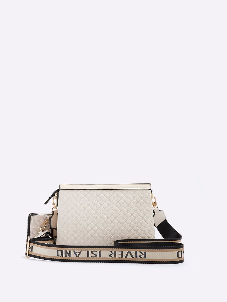 River Island Cream Monogram Tri Comp Cross-Body Bag - Image 2 of 4 River Island Cream Monogram Tri Comp Cross-Body Bag - Image 2 of 4