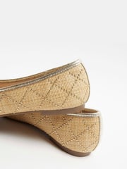 River Island Gold Raffia Studded Bow Ballet Pumps - Image 4 of 4