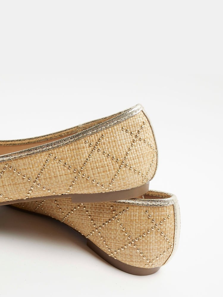 River Island Gold Raffia Studded Bow Ballet Pumps - Image 4 of 4