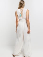 River Island Cream Plunge Embellished Jumpsuit - Image 2 of 4