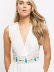 River Island Cream Plunge Embellished Jumpsuit - Image 3 of 4