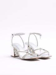 River Island Silver Clipped Tubular Heeled Sandals - Image 2 of 4