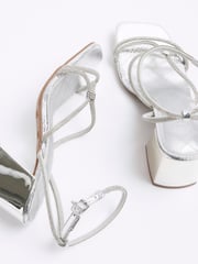 River Island Silver Clipped Tubular Heeled Sandals - Image 4 of 4