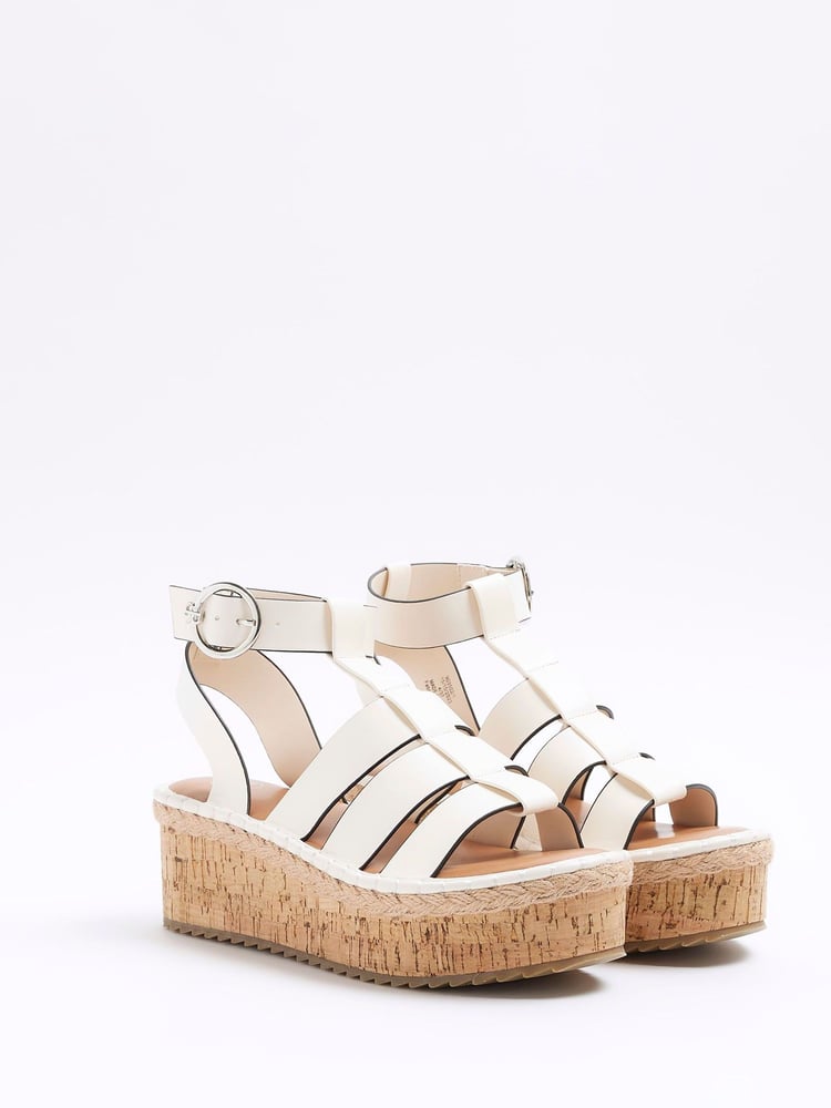 River Island White brown Fisherman Flatform Sandals - Image 2 of 5 River Island White brown Fisherman Flatform Sandals - Image 2 of 5