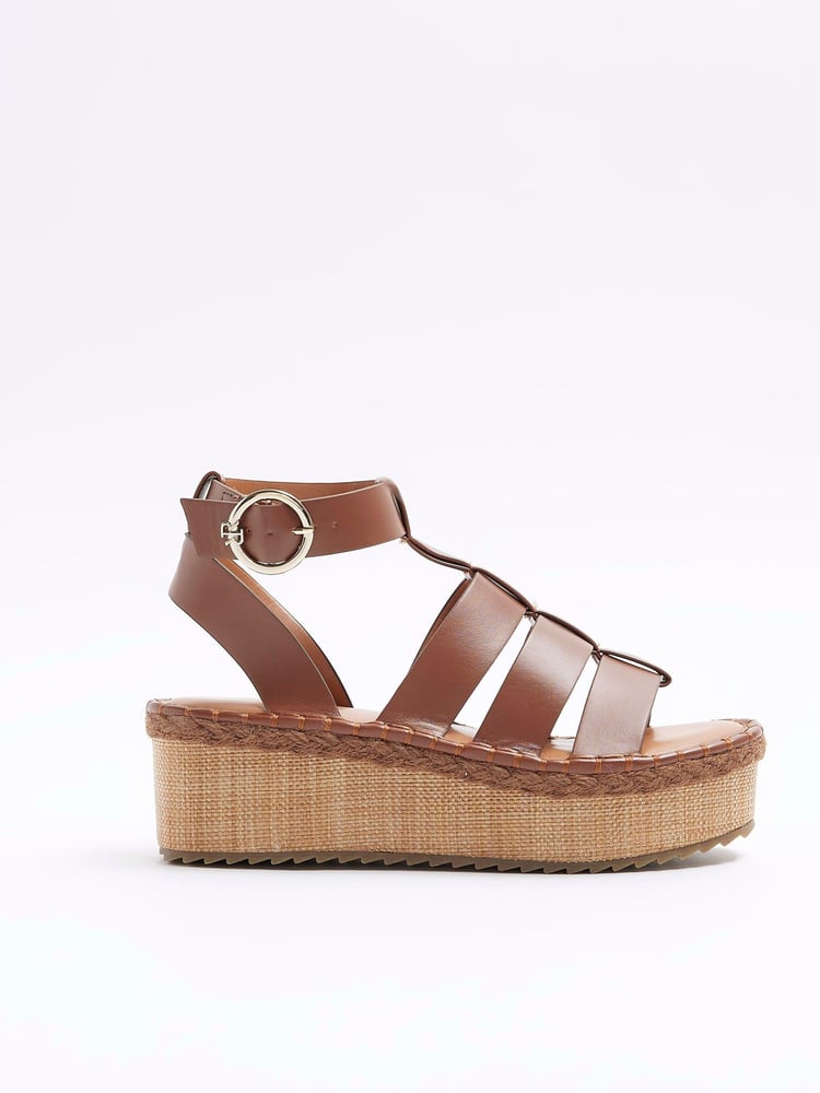 River Island Brown Fisherman Flatform Sandals - Image 1 of 4 River Island Brown Fisherman Flatform Sandals - Image 1 of 4
