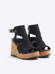 River Island Black Cut-Out Wedge Shoes Boots - Image 2 of 4
