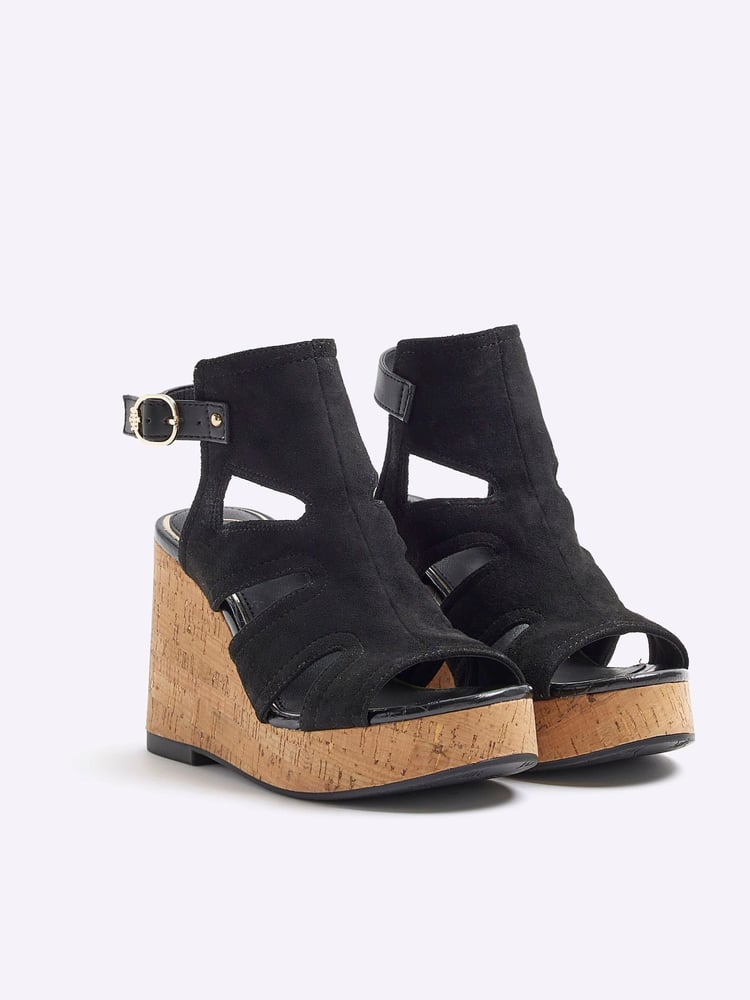 River Island Black Cut-Out Wedge Shoes Boots - Image 2 of 4