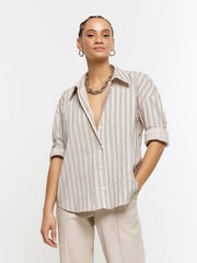River Island Brown Stripe Shirt - Image 1 of 6