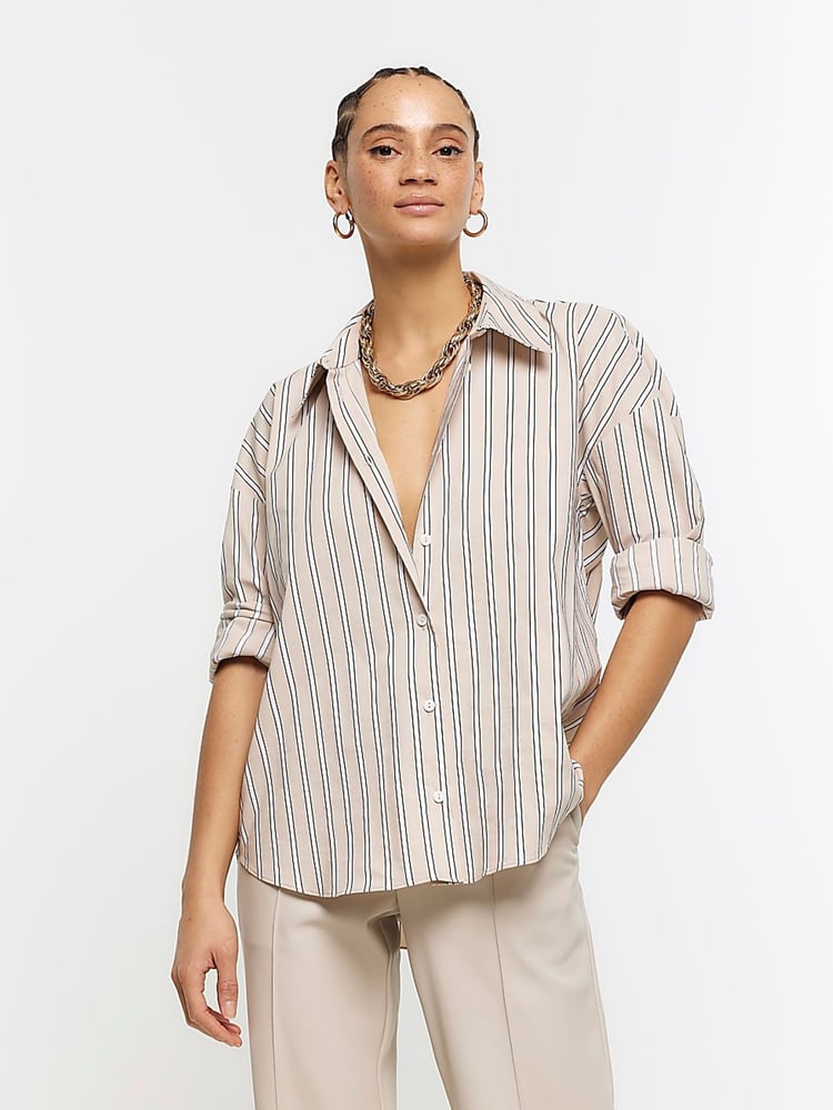 River Island Brown Stripe Shirt - Image 1 of 6 River Island Brown Stripe Shirt - Image 1 of 6