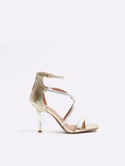 River Island Gold Closed Cross Strap Sandals - Image 1 of 4