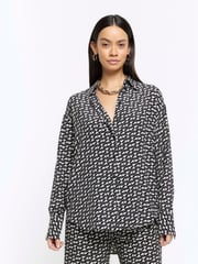 River Island Black Oversized Geometric Shirt - Image 1 of 6