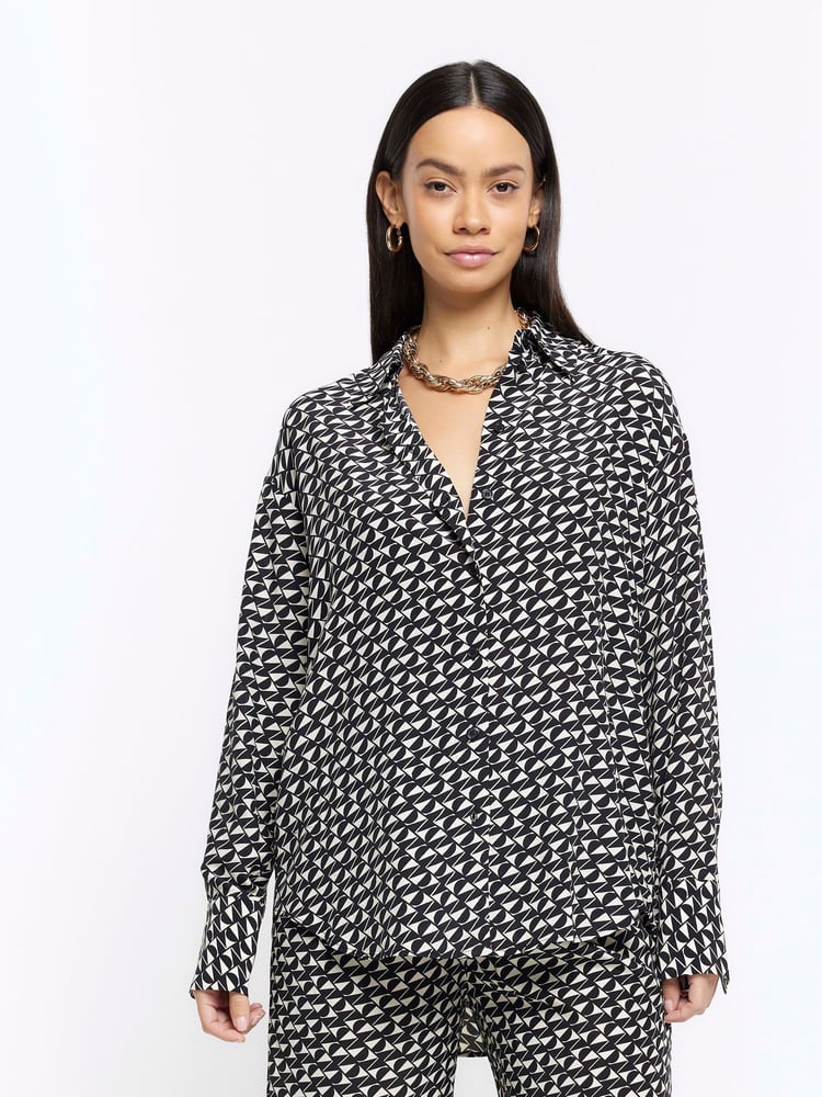 River Island Black Oversized Geometric Shirt - Image 1 of 6 River Island Black Oversized Geometric Shirt - Image 1 of 6