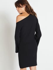 Black Ribbed Off The Shoulder Mini Jumper Dress - Image 3 of 6