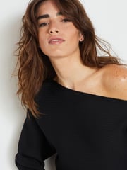 Black Ribbed Off The Shoulder Mini Jumper Dress - Image 4 of 6