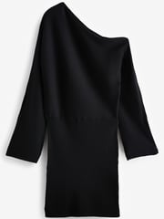 Black Ribbed Off The Shoulder Mini Jumper Dress - Image 5 of 6
