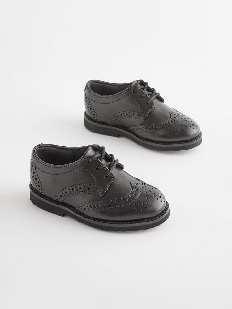 Black Wide Fit (G) Smart Leather Brogues Shoes - Image 1 of 5