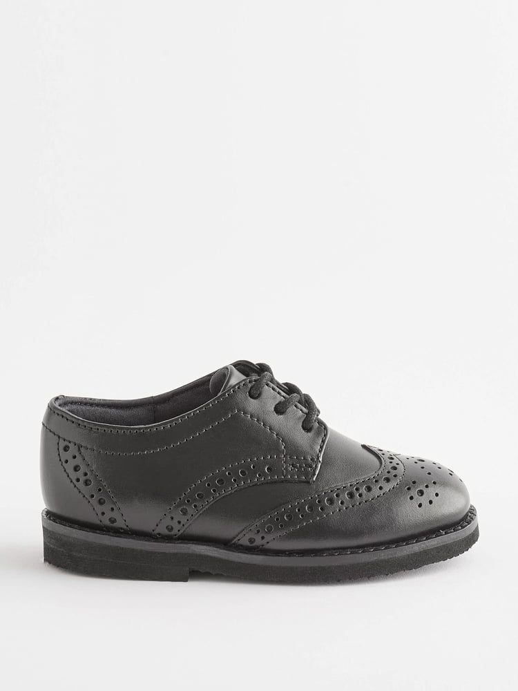 Black Wide Fit (G) Smart Leather Brogues Shoes - Image 2 of 5