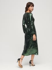 Superdry Green Sequin Wrap Maxi Dress - Image 2 of 3