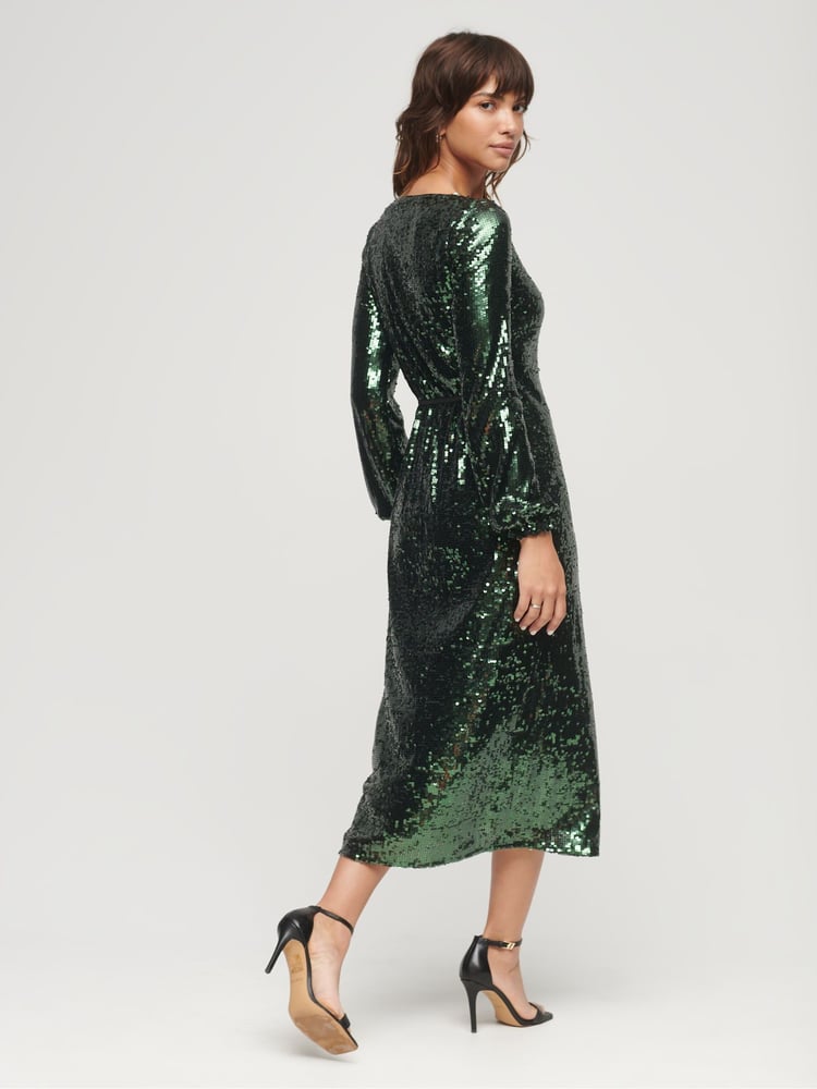 Superdry Green Sequin Wrap Maxi Dress - Image 2 of 3