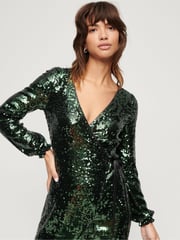 Superdry Green Sequin Wrap Maxi Dress - Image 3 of 3
