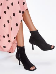Black Forever Comfort® Peep Toe Heeled Shoe Boots - Image 1 of 5