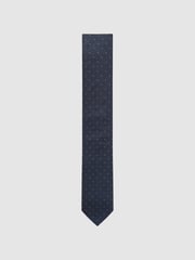 Reiss Navy Liam Polka Dot Silk Tie - Image 1 of 5